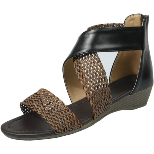 Hollow Braided Strap Ladies Sandals Open Toe Wedge Sandals