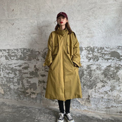 Mid-Length Tooling Windbreaker Women Korean Retro Oversize Loose Bf Student Jacket