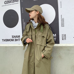 Mid-Length Tooling Windbreaker Women Korean Retro Oversize Loose Bf Student Jacket