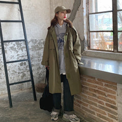 Mid-Length Tooling Windbreaker Women Korean Retro Oversize Loose Bf Student Jacket