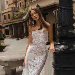 Angel Wedding Dress Queen Sexy Lace Bridal Travel Shooting Location Sea View Mermaid Light Wedding Dress Wholesale