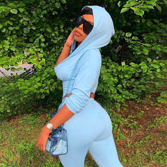 Europe And America Street Long-Sleeved Zipper Hooded Top Trousers Fashion Suit Women