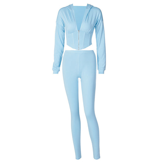 Europe And America Street Long-Sleeved Zipper Hooded Top Trousers Fashion Suit Women