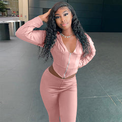 Europe And America Street Long-Sleeved Zipper Hooded Top Trousers Fashion Suit Women