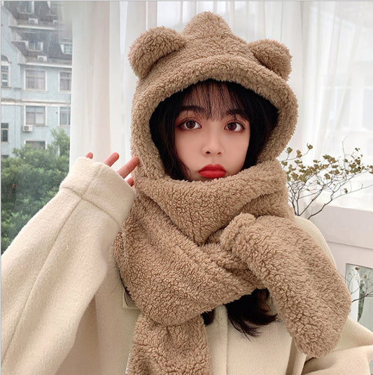 Three-Piece Warm Bear Scarf And Gloves