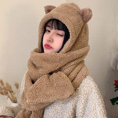 Three-Piece Warm Bear Scarf And Gloves