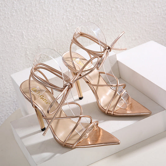 Simple Cross Strap Pointed Super High Heel Sandals