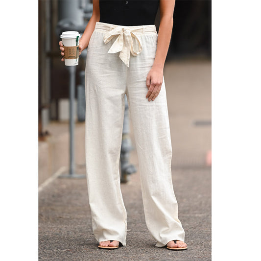 Pure Color Lace Casual Loose Straight-Leg Trousers