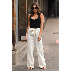 Pure Color Lace Casual Loose Straight-Leg Trousers