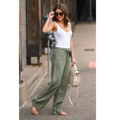 Pure Color Lace Casual Loose Straight-Leg Trousers