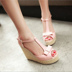 Sandals Women Summer Straw Woven Wedge High Heel Sandals