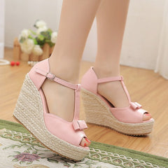 Sandals Women Summer Straw Woven Wedge High Heel Sandals