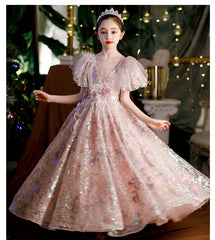 Girls' Dresses,10-Year-Old Princess Dress, Sequins, Host Catwalk Show, Piano Performance Clothing
