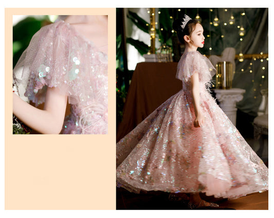 Girls' Dresses,10-Year-Old Princess Dress, Sequins, Host Catwalk Show, Piano Performance Clothing