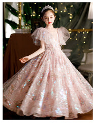 Girls' Dresses,10-Year-Old Princess Dress, Sequins, Host Catwalk Show, Piano Performance Clothing