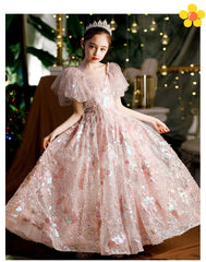 Girls' Dresses,10-Year-Old Princess Dress, Sequins, Host Catwalk Show, Piano Performance Clothing