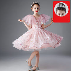 Girls' Dresses,10-Year-Old Princess Dress, Sequins, Host Catwalk Show, Piano Performance Clothing