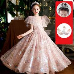Girls' Dresses,10-Year-Old Princess Dress, Sequins, Host Catwalk Show, Piano Performance Clothing