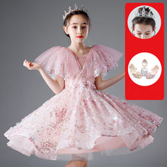 Girls' Dresses,10-Year-Old Princess Dress, Sequins, Host Catwalk Show, Piano Performance Clothing