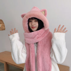 Three-Piece Warm Bear Scarf And Gloves