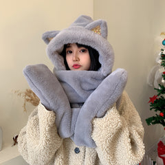 Three-Piece Warm Bear Scarf And Gloves