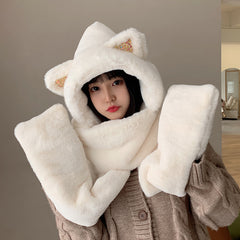 Three-Piece Warm Bear Scarf And Gloves