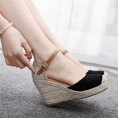 Fashion Mary Jane Wedge Sandals Round Toe Platform Wedge Sandals