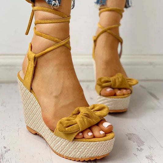 Fashionable Wedge Fish Mouth Bow Sandals
