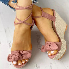Fashionable Wedge Fish Mouth Bow Sandals