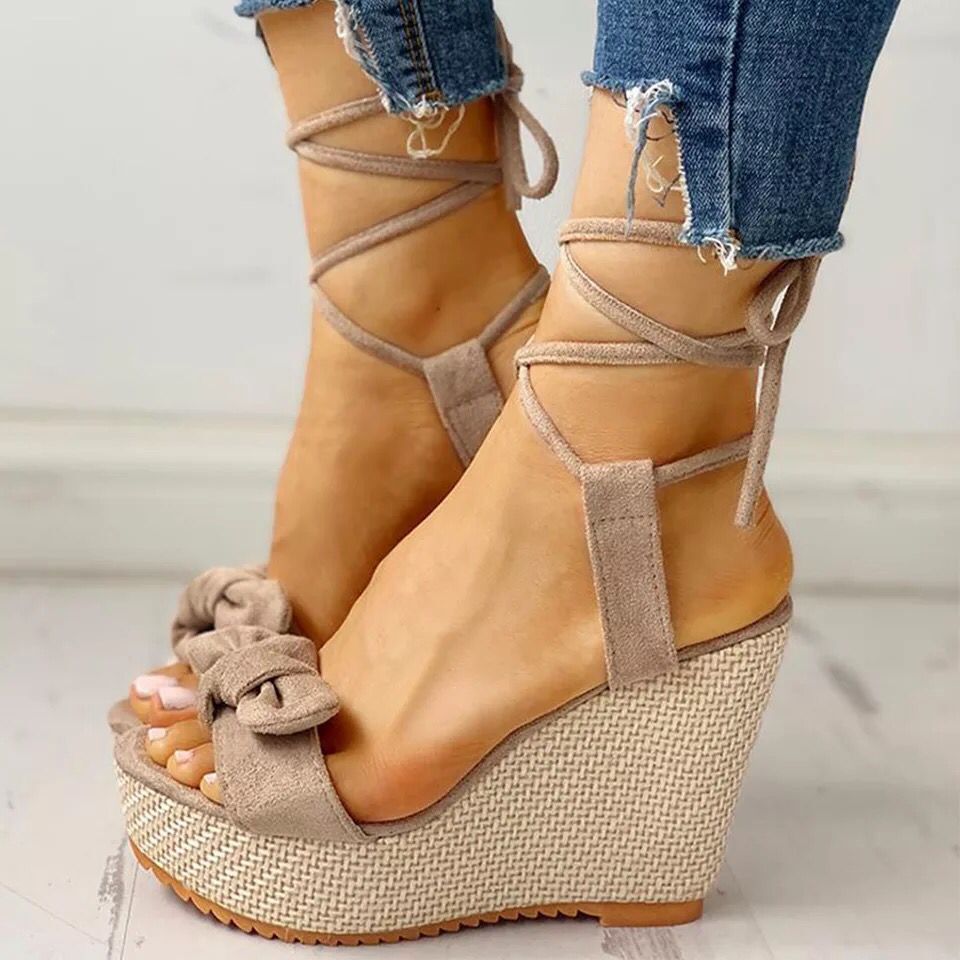 Fashionable Wedge Fish Mouth Bow Sandals