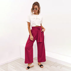 Women's Six Color Strappy Wide Leg Spring And Summer Casual Trousers