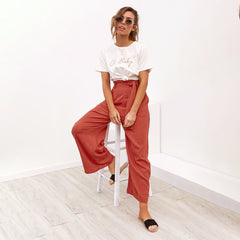 Women's Six Color Strappy Wide Leg Spring And Summer Casual Trousers