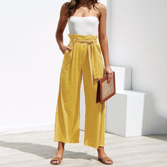 Women's Six Color Strappy Wide Leg Spring And Summer Casual Trousers