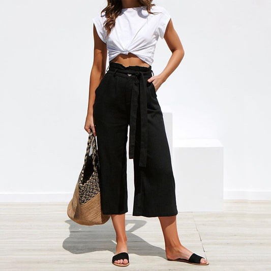 Women's Six Color Strappy Wide Leg Spring And Summer Casual Trousers