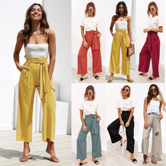 Women's Six Color Strappy Wide Leg Spring And Summer Casual Trousers