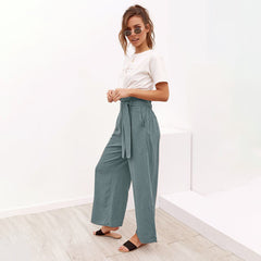 Women's Six Color Strappy Wide Leg Spring And Summer Casual Trousers