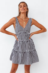 Summer New Style Deep V Sexy Backless Sleeveless Plaid Printed Dress Women