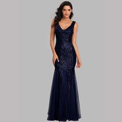 Dress Sequined Fishtail V-Neck Sleeveless Long Temperament Banquet Evening Dress