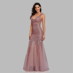 Dress Sequined Fishtail V-Neck Sleeveless Long Temperament Banquet Evening Dress