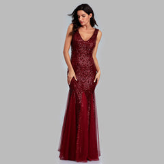 Dress Sequined Fishtail V-Neck Sleeveless Long Temperament Banquet Evening Dress