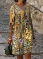 Floral Tunic V-neck A-line Dress