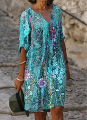Floral Tunic V-neck A-line Dress