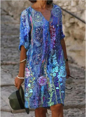Floral Tunic V-neck A-line Dress