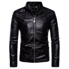 Men's stand collar washed PU leather motorcycle jacket - Fashionoto
