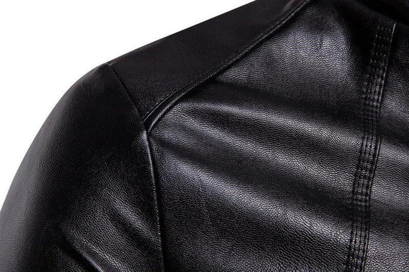 Men's stand collar washed PU leather motorcycle jacket - view 5