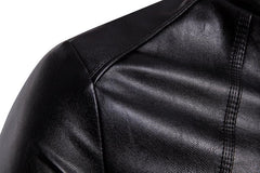 Men's stand collar washed PU leather motorcycle jacket - view 5