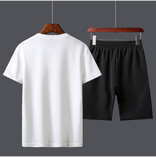 Men's Letter Print T-Shirt Shorts Two-Piece Set