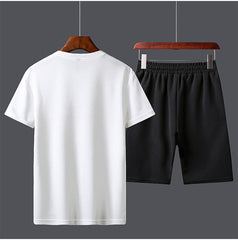 Men's Letter Print T-Shirt Shorts Two-Piece Set