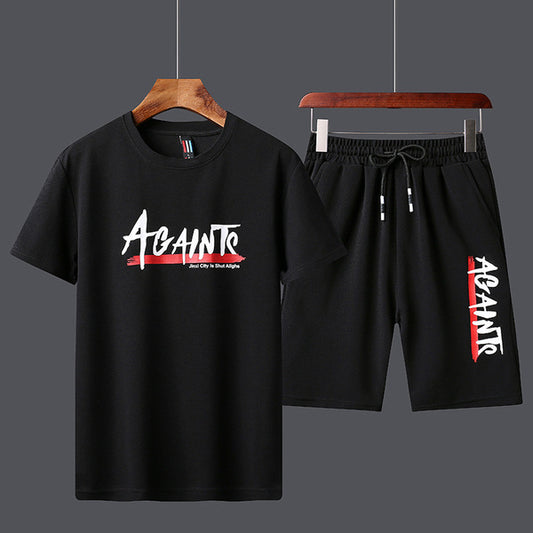 Men's Letter Print T-Shirt Shorts Two-Piece Set