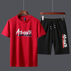 Men's Letter Print T-Shirt Shorts Two-Piece Set